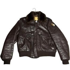 S Vintage Schott 674 Bomber Jacket 101st US Airborne Army Leather War Cafe Racer